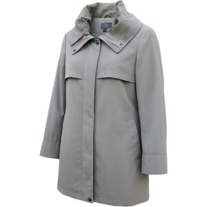 Rain Jacket Gallery New York LP Women's Grey Pleated Collar Trench Coat Classic